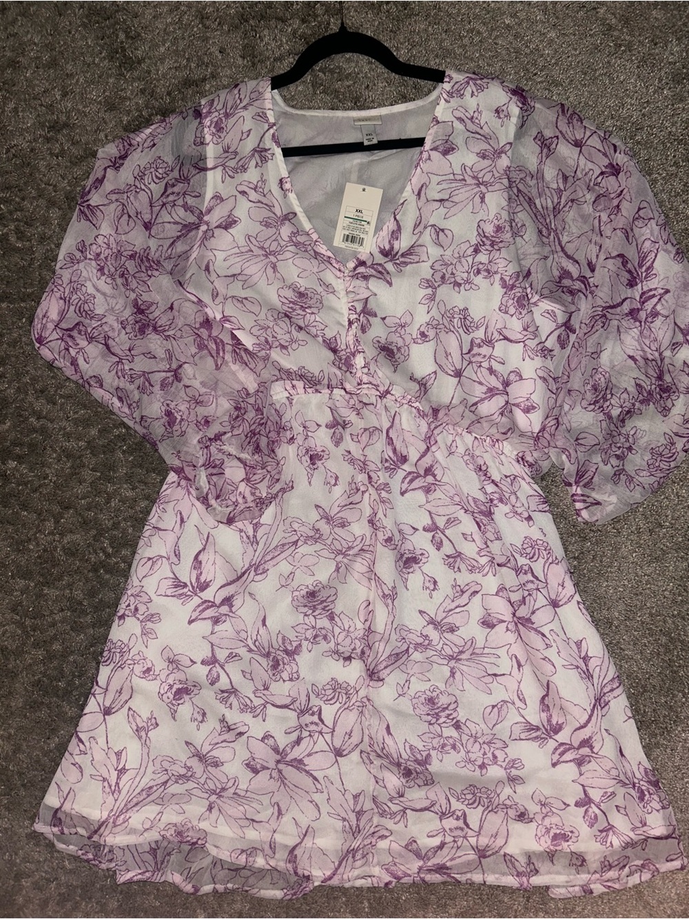 a new day White Floral Long Sleeve Dress with Lavender Print